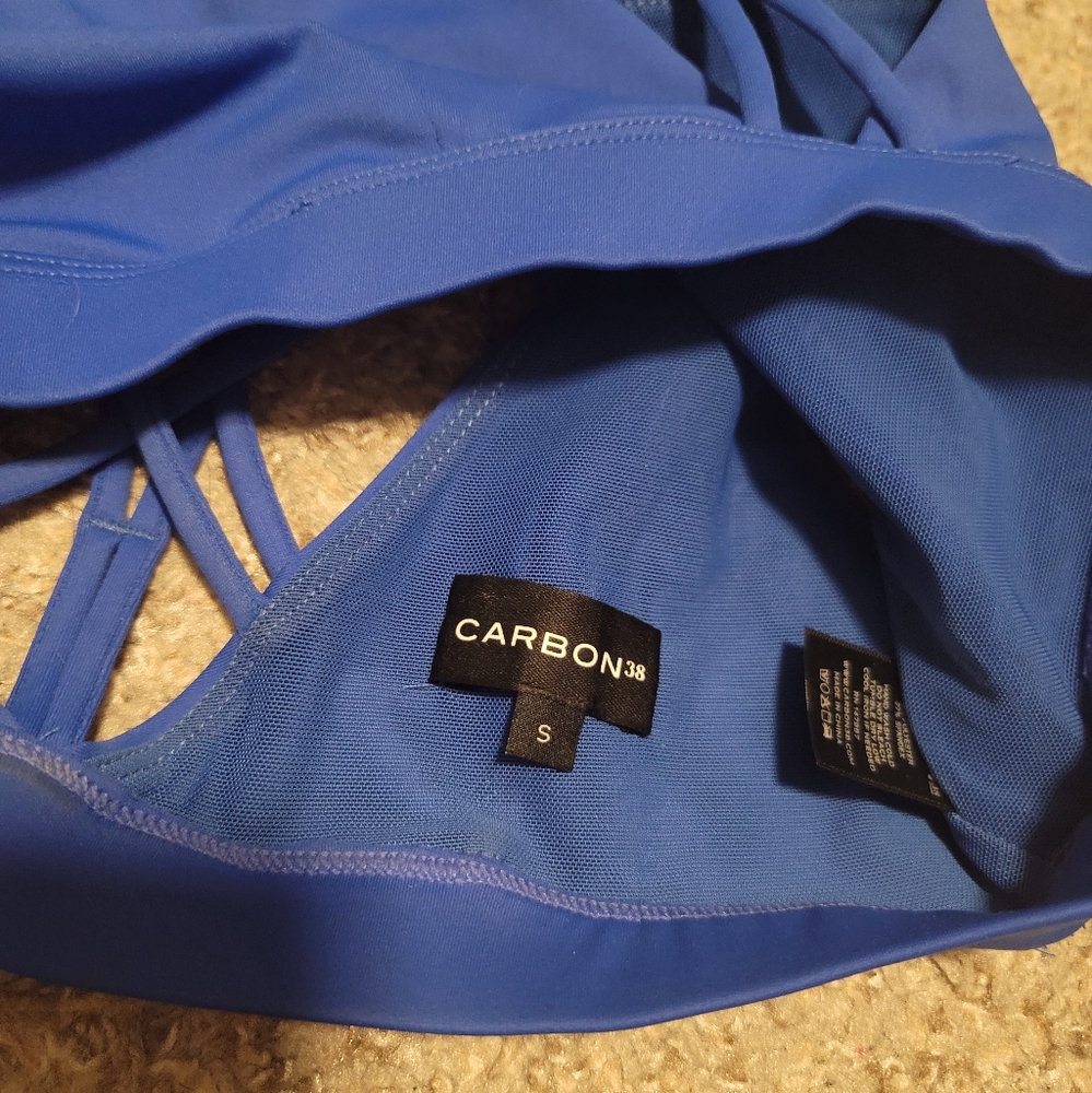 Carbon38 cable deep v plunge sports bra electric cobalt blue cage strappy small - Picture 5 of 5
